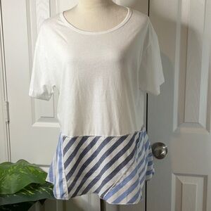 Wishlist Striped Hem Contrast Top – White & Blue Size S/M
